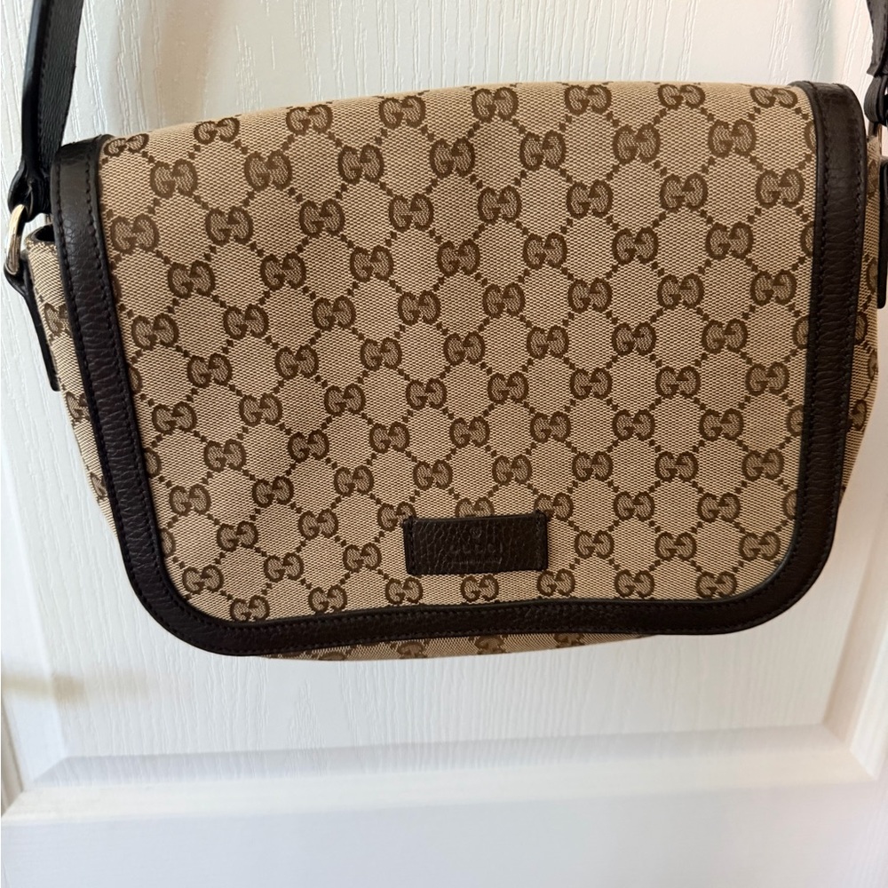 Gucci Tan and Brown Monogram Crossbody Bag